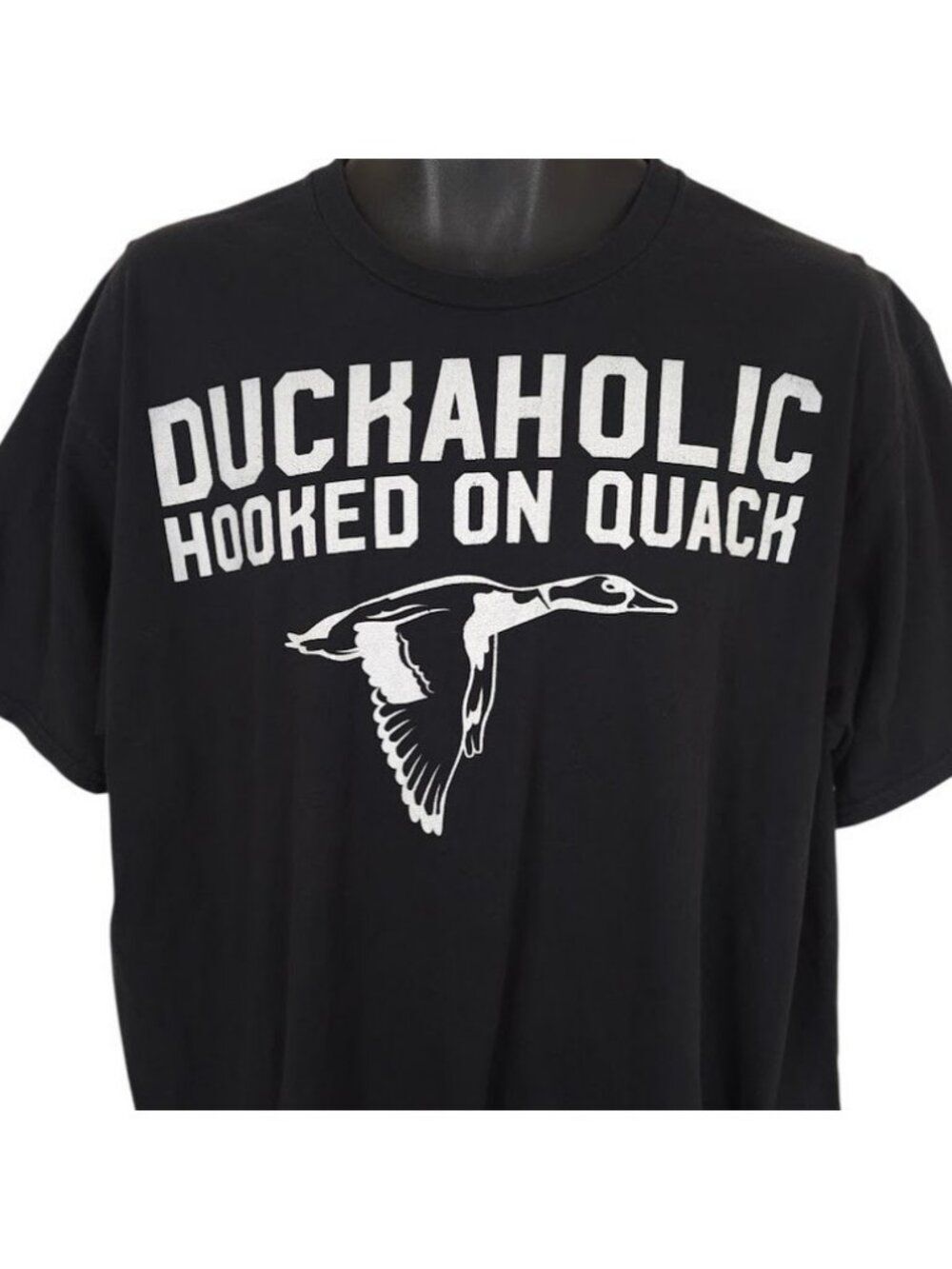 Duck Hunting T Shirt Mens Size 2XL Black Duckaholic Hooked On Quack
